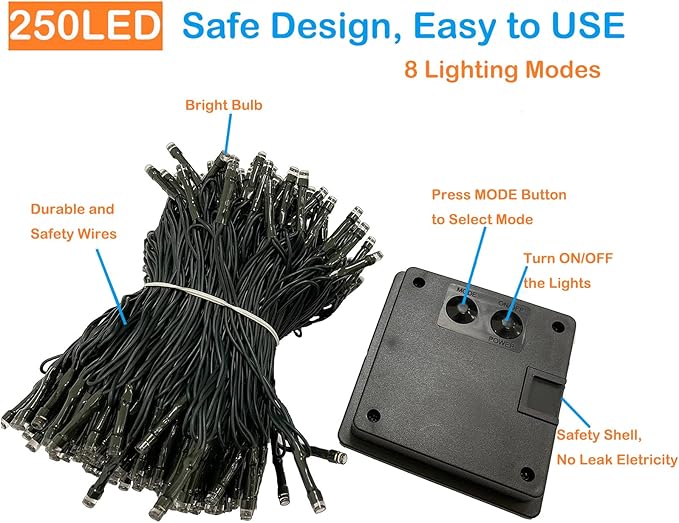Upgrade 2Pack 500LED Solar String Lights for Outside, 180FT Solar Christmas String Lights Outdoor with 8 Modes, IP65 Waterproof Outdoor Twinkle Light, Garden Xmas Tree Christmas Decoration, Cool White