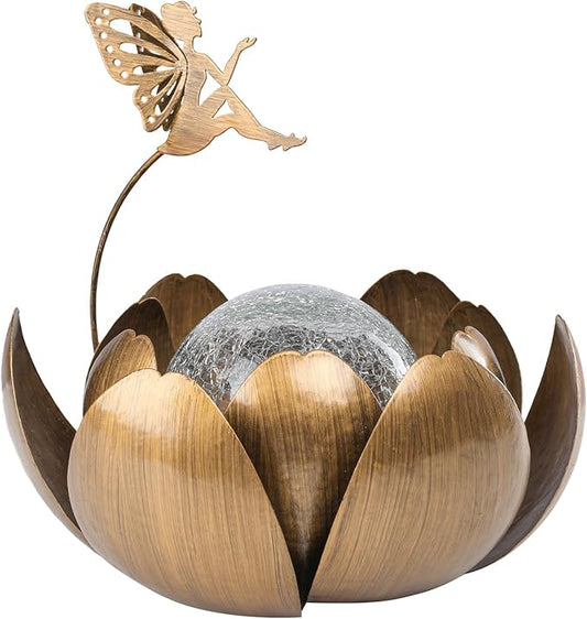 MUMTOP Fairy Garden Solar Lights Outdoor Decor, Waterproof Lotus Solar Outdoor Lanterns Fairy Glass Crackle Globe Lotus Flower Tabletop Lamp for for Patio Pathway Yard Garden Decor
