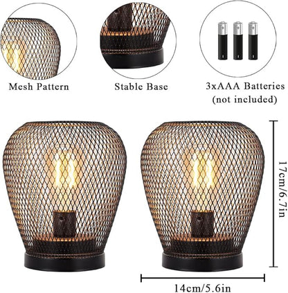 JHY DESIGN Set of 2 Metal Cage LED Lantern Battery Powered Lamp Cordless Accent Light with LED Edsion Style Bulb Great for Weddings Patio Events for Indoors Outdoors（Diamond Shape