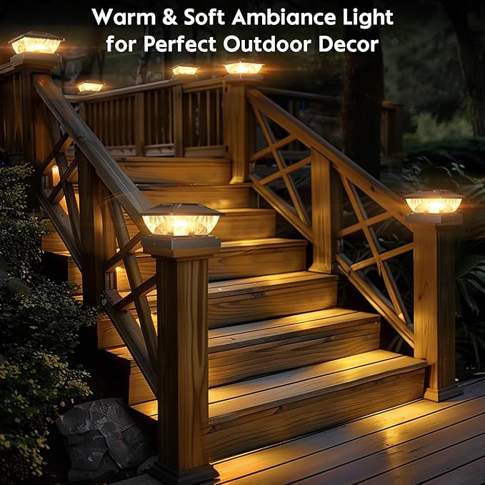 Solar Fence Post Caps 6-Pack, Deck LED