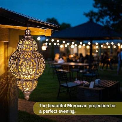Hanging Solar Lanterns Outdoor Waterproof, Moroccan Solar Lanterns for Outside Garden Decor, Outdoor Hanging Lantern Gardening Gifts for Women Mom Grandma, Yard Patio Lawn Decorations