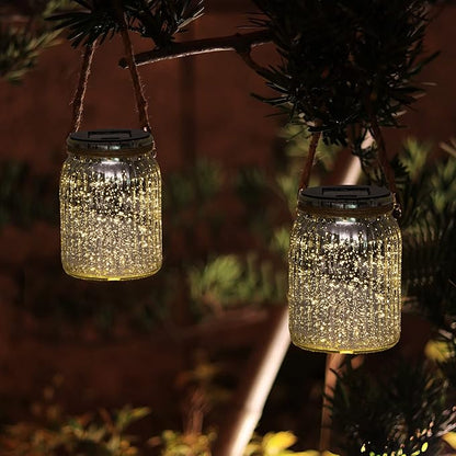 Hanging Solar Lantern Outdoor,Solar Lights Mercury Mason Jar Glass Hanging Lights with 20 LED Waterproof for Tree, Table, Yard, Garden, Patio, Holiday Party Outdoor Decor,2 Pack