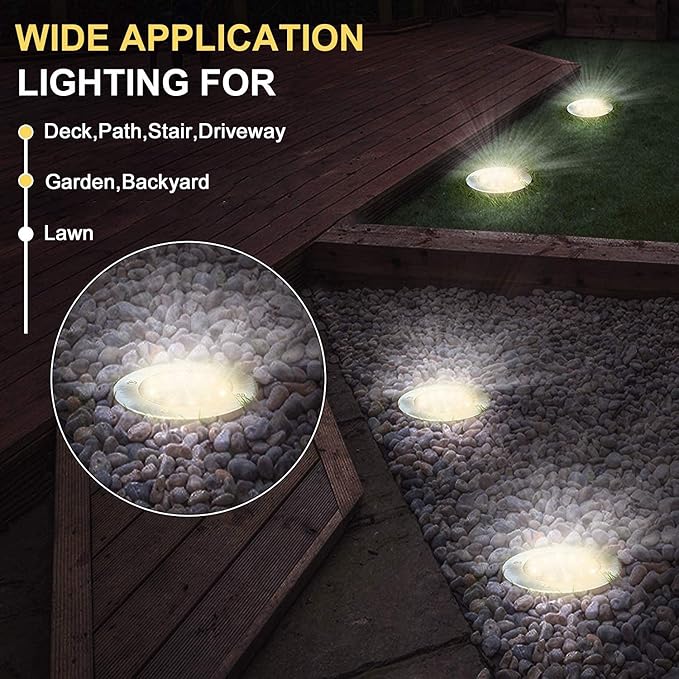 Aogist Solar Ground Lights - 12 Pack, 8 LED, Waterproof Outdoor Disk Lights for Pathway, Yard, Walkway, Patio, Lawn Path (Warm White)