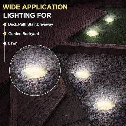 Aogist Solar Ground Lights - 12 Pack, 8 LED, Waterproof Outdoor Disk Lights for Pathway, Yard, Walkway, Patio, Lawn Path (Warm White)