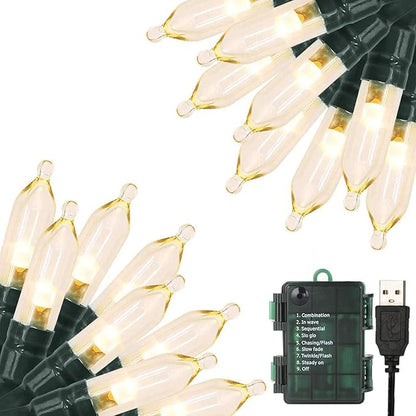 Christmas Lights 33ft 100 LED Battery String Lights with Timer Memory Function USB or Battery Powered Waterproof String Lights for Indoor Outdoor Decoration