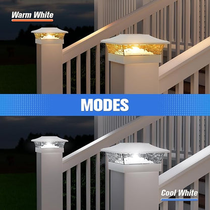 VOLISUN Solar Post Cap Light 16Pack White: RGB Color Changing - Fence Post Lights Solar Outdoor Waterproof for 4x4 x5 x6 WoodenVinyl