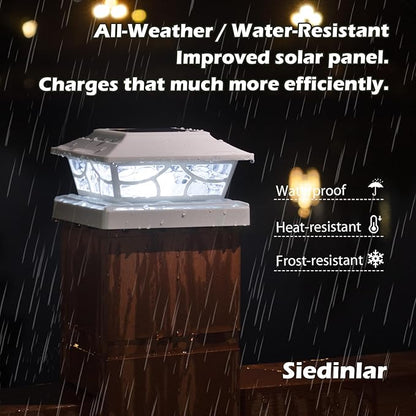 SIEDiNLAR Solar Post Lights Outdoor 4 Modes Deck Fence Post Cap Light for 4x4 5x5 6x6 Wooden Vinyl Posts Patio Garden Decor, Warm White & Cool White Dynamic Lighting White (2 Pack)