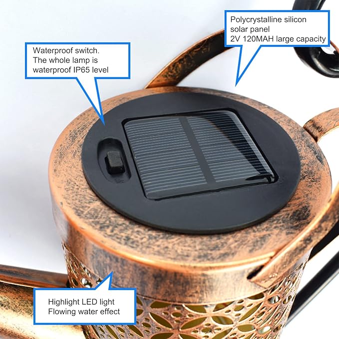 Garden Shower Light Solar Powered Watering Can with Lights Star Light LED Outdoor String Fairy Lights Waterfall with Bracket for Home Path Patio Yard Lawn, White