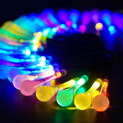 Solar String Light Outdoor Waterproof Solar Drop Lights,Water Drop Fairy Lights 13ft 20LEDs Solar Light with 8 Modes Solar Party Lights for Garden,Christmas Decorations (Multicolor)