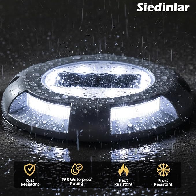 SIEDiNLAR Solar Deck Lights Driveway Dock LED Light Solar Powered Outdoor Waterproof Road Markers for Step Sidewalk Stair Garden Ground Pathway Yard 12 Pack (White)
