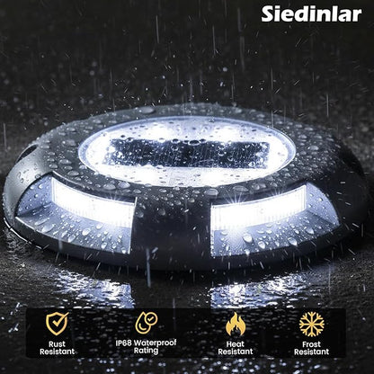 SIEDiNLAR Solar Deck Lights Driveway Dock LED Light Solar Powered Outdoor Waterproof Road Markers for Step Sidewalk Stair Garden Ground Pathway Yard 12 Pack (White)