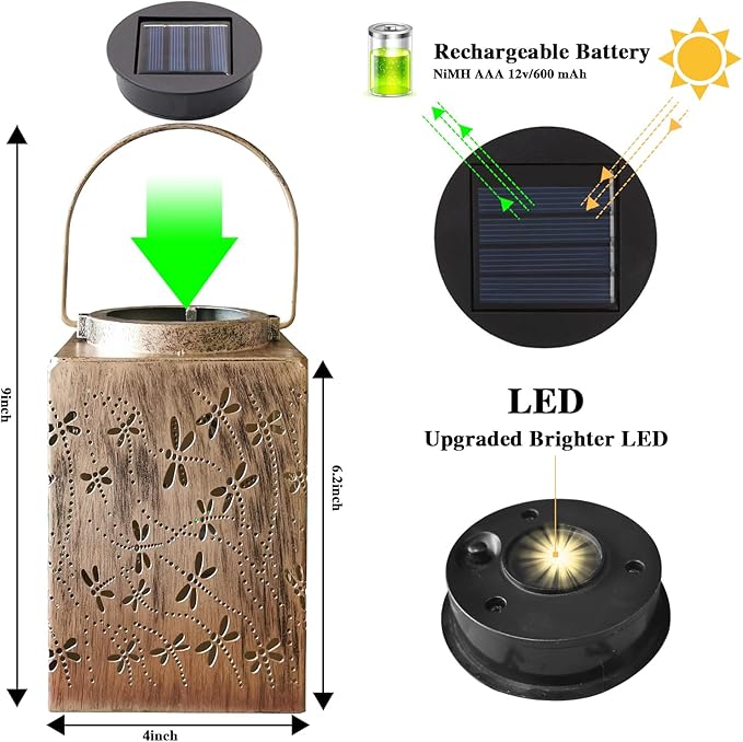 2-Pack Dragonfly Solar Garden Lanterns, Classic Waterproof LED