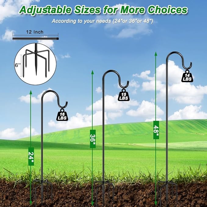 2-Pack 36" Garden Shepherd Hooks, Iron Plant Hangers
