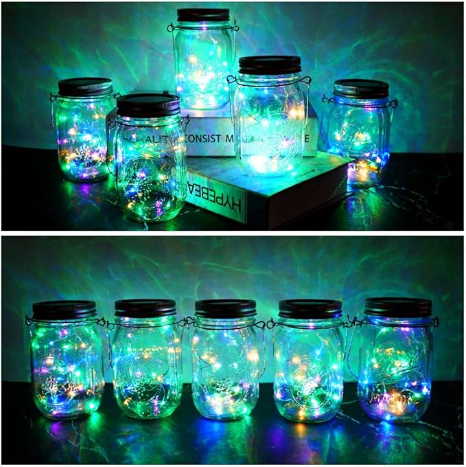 SunKite Solar Mason Jar Lights, 8 Pack 15 LED Waterproof Fairy Firefly Jar Lids String Lights with Hangers(NO Jars), Patio Yard Garden Wedding Easter Decoration - Multicolor