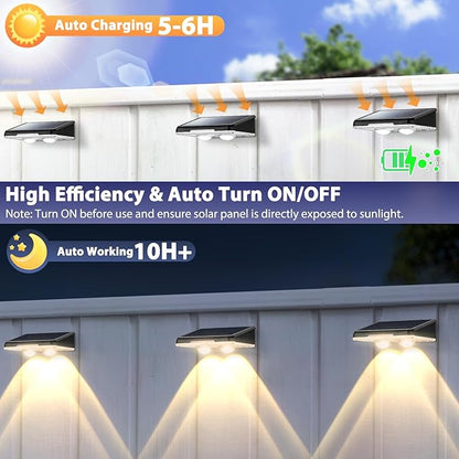 Solar Lights Outdoor 16-Pack, Waterproof Fence Lights Solar Powered with 3 Modes (3000K/4500K/6500K) for Outside, Backyard, Deck, Step, Stairs, Balcony, Yard, Patio, Walkway, Pathway, Railing