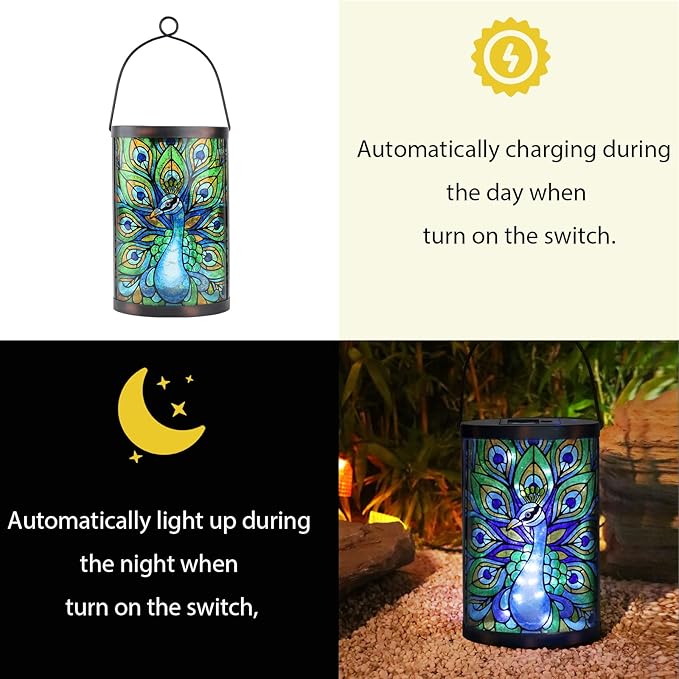 Solar Peacock Lanterns, Outdoor Hanging LED Decor