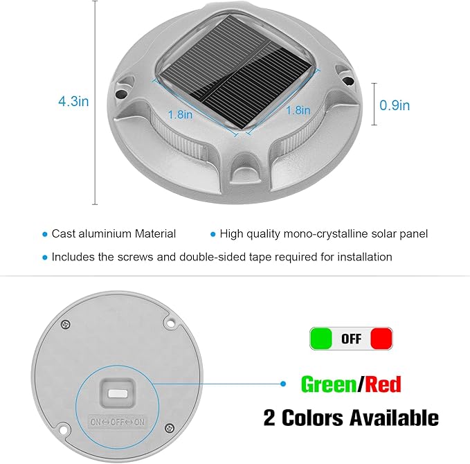 4-Pack Solar Deck Lights, Red Waterproof LED