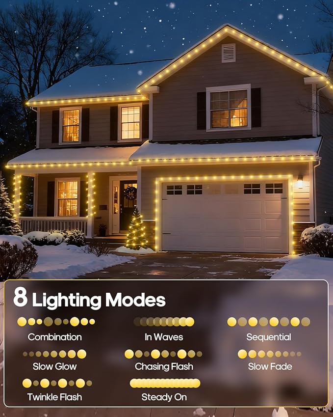 ICRGB Solar Rope Lights Outdoor, 66FT 200LED Christmas Fairy Light with Remote, IP67 Waterproof Solar String Lights, Timing & 8 Modes, Outdoor Light for Garden Patio Porch Pool, Warm White