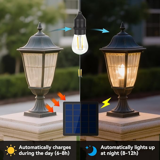 Solar Light Bulb Dusk to Dawn Solar Lights Indoor Waterproof 3000K with Cable 9.8FT Portable Hanging Pendant for Replacement DIY, Chicken Coop, Outdoor 2 Pack