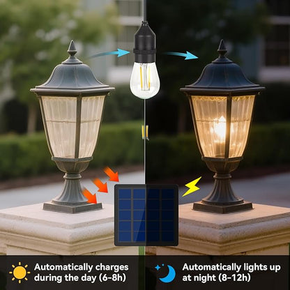Solar Light Bulb Dusk to Dawn Solar Lights Indoor Waterproof 3000K with Cable 9.8FT Portable Hanging Pendant for Replacement DIY, Chicken Coop, Outdoor 2 Pack