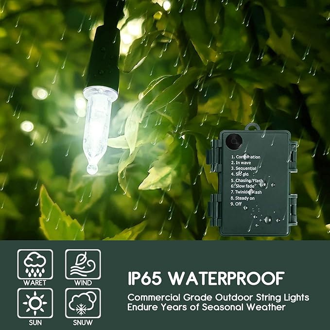 KOUQIYA Battery Operated Christmas Lights, 33ft 100 LED Battery Operated String Lights with Auto-Timer 8 Modes Waterproof String Lights for Xmas Outdoor Indoor Garden Party Decor, Cool White