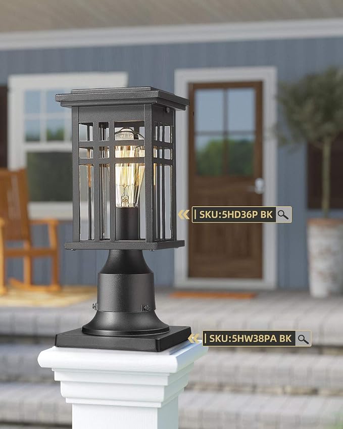 Black Pier Mount Base 2 Pack, HWH Cast Aluminum Post Light Mount Base Adapter for Above 3'' Diameter Stub Post, 5HW38PA-2PK BK