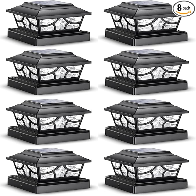 8-Pack Upgraded Solar Post Cap Lights for Fence, LED