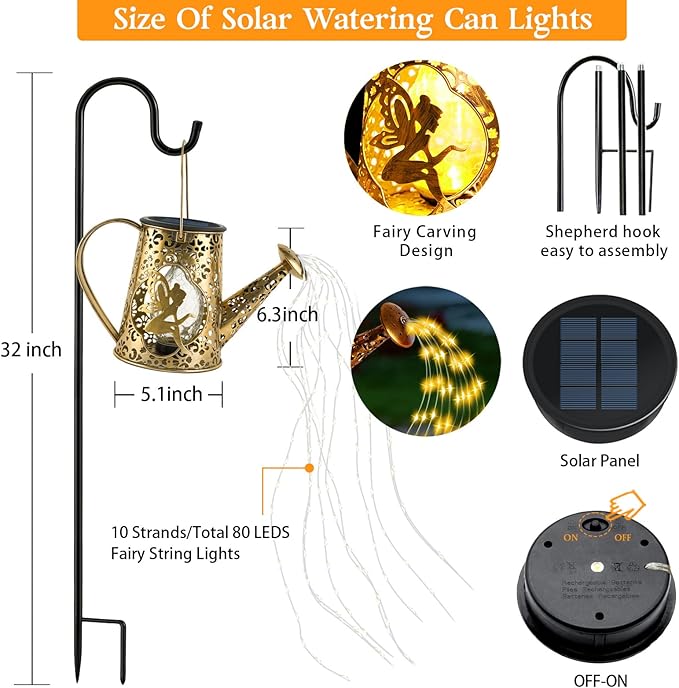 Solar Watering Can Lights, Unique Fairy Gifts for Women Mom Grandma Birthday, Waterproof Outdoor Garden Decor Large Hanging Solar Lantern Fairy Lights for Patio Porch Yard Flowerbed Pathway