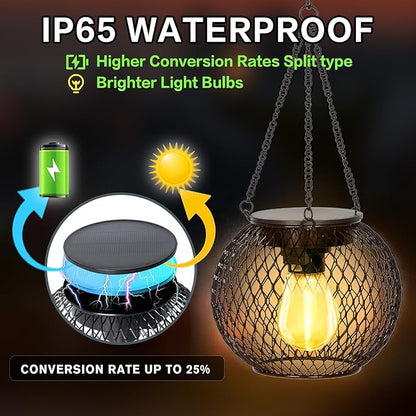 2 Pack Hanging Solar Lanterns Outdoor Waterproof, Gifts for Women Mom Grandma, Brighter Metal Solar Hanging Lanterns, Outdoor Decorative Light for Patio, Lawn, Pathway, Garden Decor