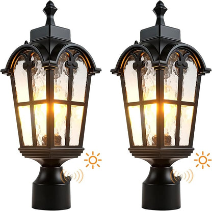 Dawn to Dusk Sensor Outdoor Post Lights Waterproof Post Light Fixture Outdoor Anti-Rust Waterproof Exterior Lamp Post Lighting for Front Door Yard Pathway Driveway Fence - 2 Pack