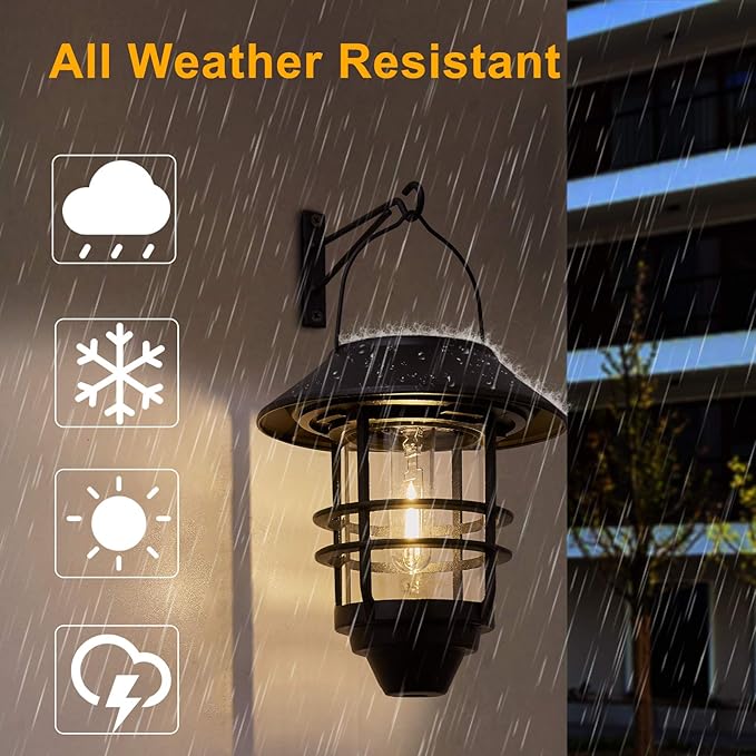 2-Pack Hanging Solar Lanterns, Waterproof LED Patio Lights