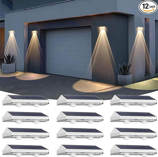 12 Pack Solar Fence Lights Outdoor Waterproof LED - 3000/4000/6000K 3 Mode, IP65 Waterproof Fence Lights Solar Powered, Solar Wall Lights for Outside, Backyard/Step/Patio/Deck Fence/Stair Railings