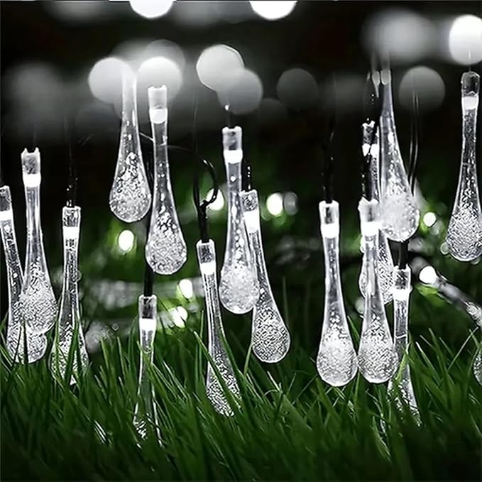 Solar String Light Outdoor Waterproof Solar Drop Lights,Water Drop Fairy Lights 13ft 20LEDs Solar Light with 8 Modes Solar Party Lights for Garden,Christmas Decorations (20ft 30LED White)