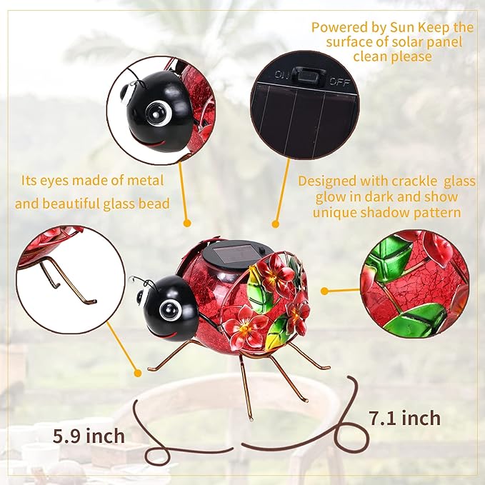 Ladybug Solar Porch Lanterns, Metal Waterproof LED