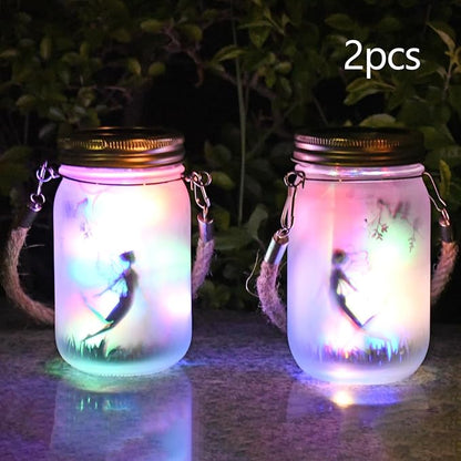 2 Pack Solar Fairy Lantern for Garden Decorations, Christmas Decorations Lights Hanging Lamp Frosted Glass Jar for Home Yard Patio Lawn Party Decor Mothers Day Gifts for Woman Mom Grandma(Colorful)