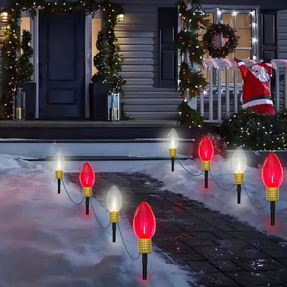 2 Pack Jumbo Red and White C9 Christmas Pathway Lights, 14ft Outdoor Decorative Lights with Energy-Efficient LED Bulbs, Waterproof for Yard, Garden, Porch, and Walkway - UL Listed