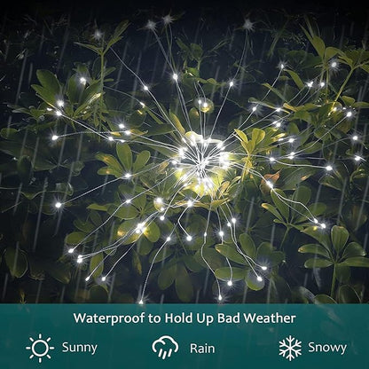 JJGoo Solar Firework Lights, 2 Pack 150 LEDs 2 Lighting Modes Solar Lights Outdoor Waterproof for Garden Patio Walkway Pathway Party Wedding Christmas Decorative - White