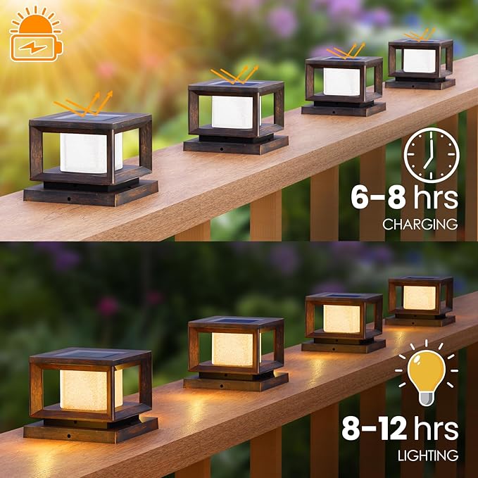 8-Pack Solar Post Cap Lights, Brown Waterproof
