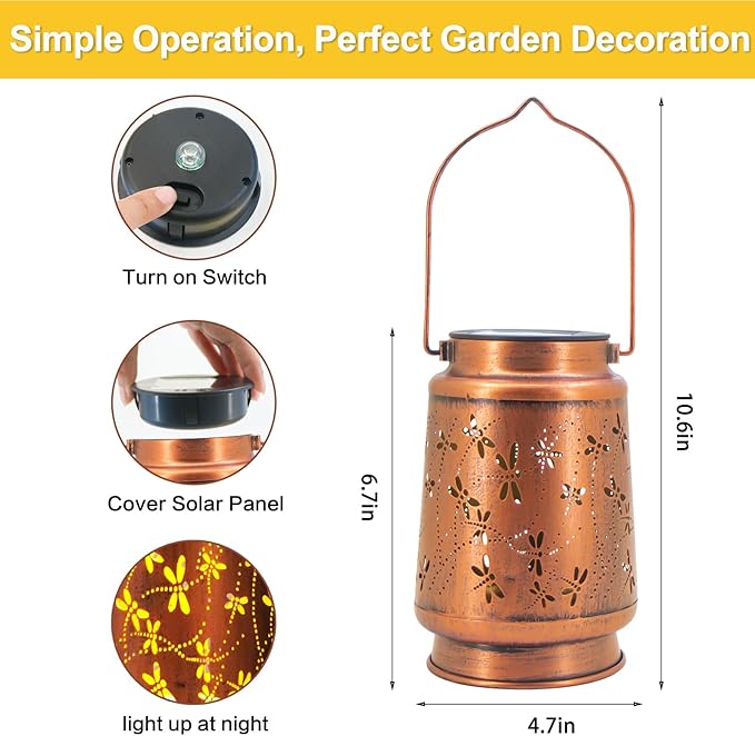 4 Pack Dragonfly Birthday Gifts for Women Mom Grandma Solar Lanterns Outdoor Waterproof Garden Decor Hanging LED Decorative Light for Patio Yard Lawn Gardening Gifts