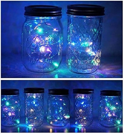 Miaro 6 Pack Mason Jar Lights, 20 LED Solar Colorful Fairy String Lights Lids Insert for Garden Deck Patio Party Wedding Christmas Decorative Lighting Fit for Regular Mouth Jars …