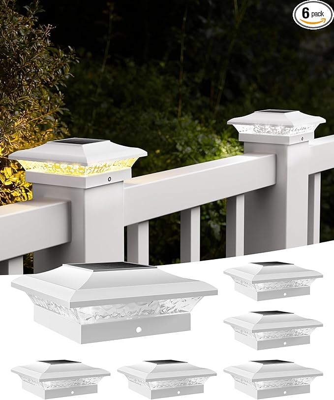 6-Pack Cool White Yard Post Cap Lights, Solar LED