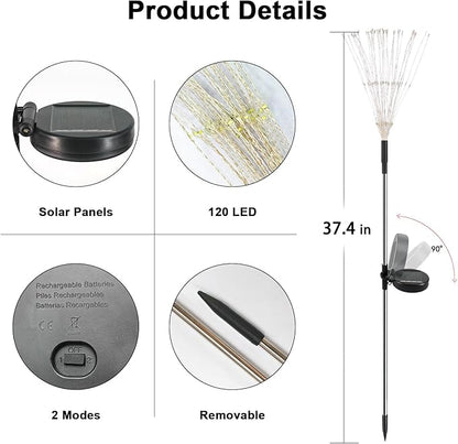 Solar Garden Lights Outdoor, 6 Pack 120 LED Twinkling Firework Lights Decorative with 2 Modes, Outdoor Waterproof Solar Starburst Light for Outside Yard Pathway Garden Decor, Warm White