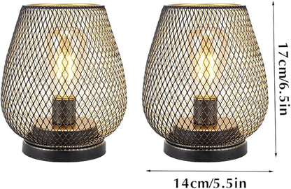 TRIROCKS Set of 2 Medium Battery Powered Outdoor Lantern 6.5'' High Metal Table Lamp Cordless Battery Operated Lamps with LED Edison Bulb for Home Wedding Parties Patio Events Indoors Outdoors(Brown)