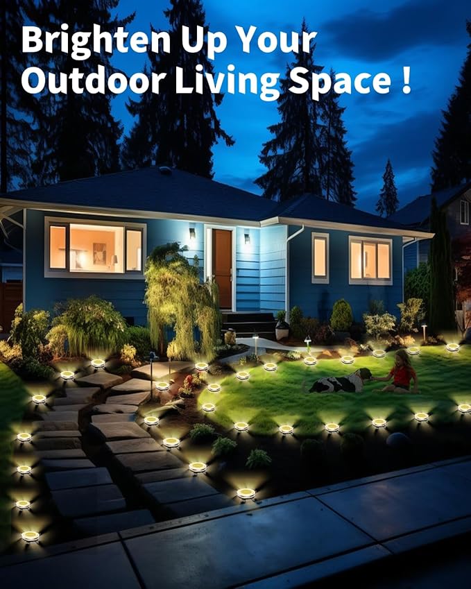 12-Pack Warm White Flat Solar Landscape Lights, Waterproof LED