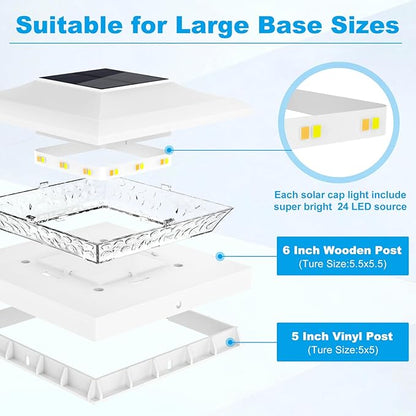 12 Pack 5x5 Fence Post Solar Lights - Outdoor Waterproof White Solar Post Cap Lights for 5.5x5.5 Vinyl Posts for Deck/Yard/Stair Lighting