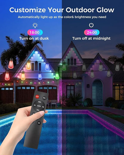 litogo 120FT Color Changing Outdoor String Lights with Remote - Dimmable LED RGB Patio Lights for Outside with Shatterproof Waterproof Edison Bulbs for Yard Gazebo Party Wedding Holiday