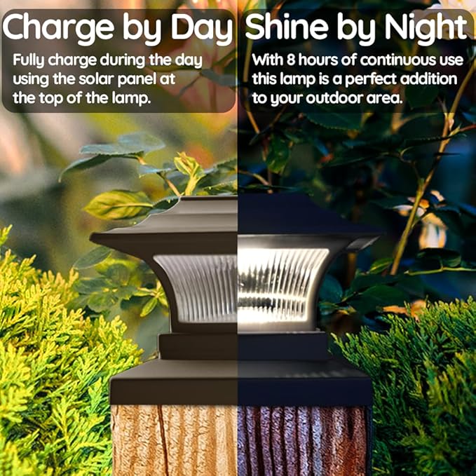 Ceybo Solar Post Cap Lights 4-Pack, 3000K Warm White Outdoor Waterproof LED Fence Cap Lights for 4x4 Wooden Posts, Deck, Garden, or Gate, 10 Lumens Dusk to Dawn Auto On/Off Landscape Lighting (Black)