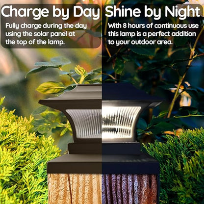 Ceybo Solar Post Cap Lights 4-Pack, 3000K Warm White Outdoor Waterproof LED Fence Cap Lights for 4x4 Wooden Posts, Deck, Garden, or Gate, 10 Lumens Dusk to Dawn Auto On/Off Landscape Lighting (Black)