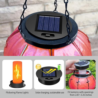 4 Pack Solar Light Replacement Top with Flickering Flame, Waterproof Solar Light Parts for Hot Air Balloon Lanterns (Fits 2.87 to 3.35 Inch Openings) Replacement Kit for Outdoor Decor Garden Patio
