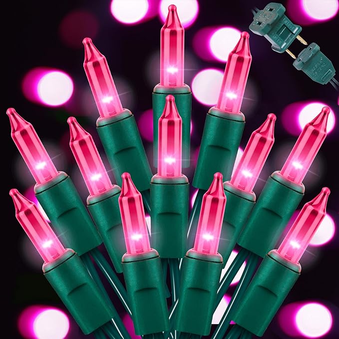 LAMPHOME Pink Christmas String Lights, 100 Count 20Ft Incandescent Mini Valentine's Lights, Waterproof Pink Lights for Indoor Valentine's Day Garland Wedding Party Xmas Tree Galentine's Day Decoration
